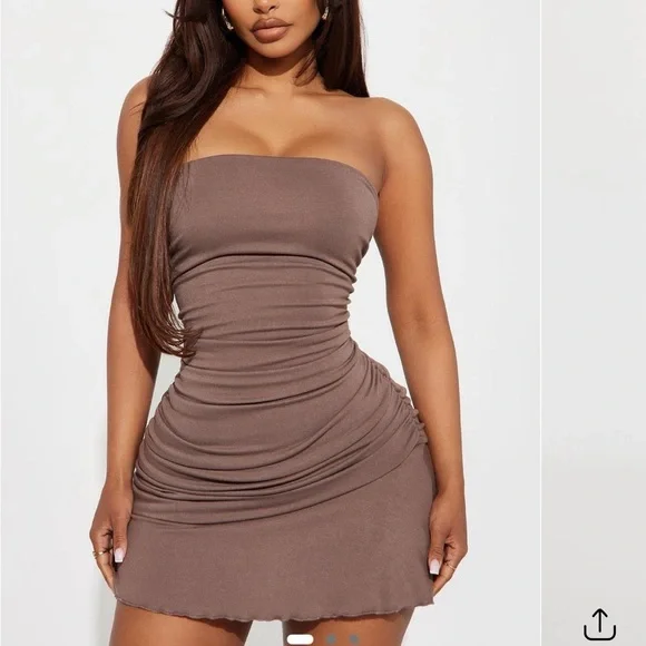 Fashion Nova Double lined mini dress chocolate brown - Picture 2 of 7